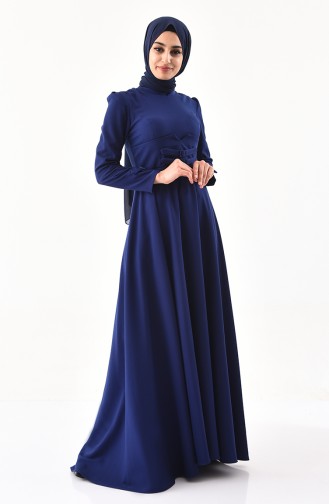 فستان بتصميم حزام للخصر 1138-06 لون أزرق 1138-06
