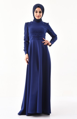فستان بتصميم حزام للخصر 1138-06 لون أزرق 1138-06