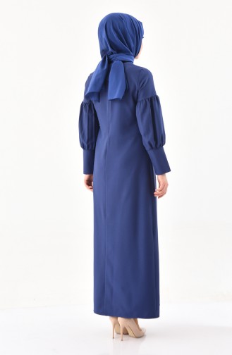 فستان مزين بقلادة 1008-01 لون نيلي 1008-01