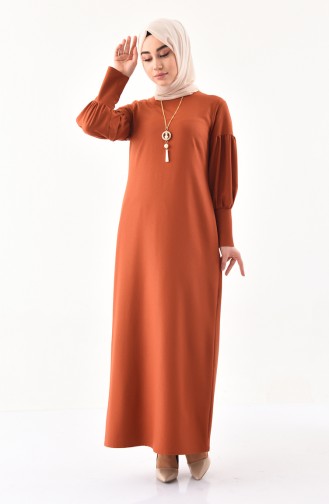 فستان مزين بقلادة 1008-06 لون قرميدي 1008-06