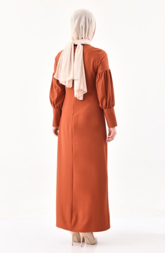 فستان مزين بقلادة 1008-06 لون قرميدي 1008-06