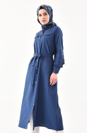 Belted Long Tunic 1282-01 Indigo 1282-01