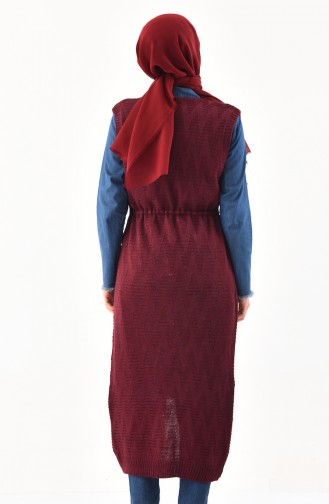 Knitwear Pocket Long Vest 8107-11 Claret Red 8107-11