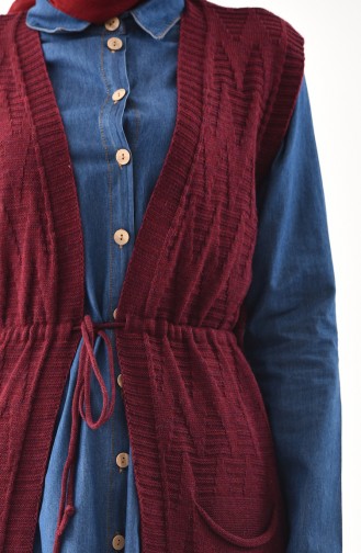 Knitwear Pocket Long Vest 8107-11 Claret Red 8107-11