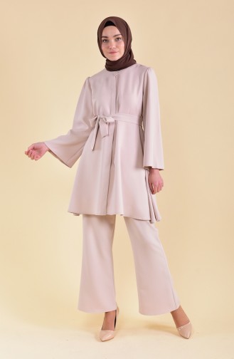 Kuşaklı Tunik Pantolon İkili Takım 0882-05 Bej