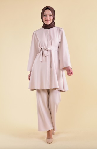 Kuşaklı Tunik Pantolon İkili Takım 0882-05 Bej