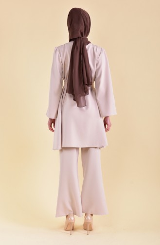 Kuşaklı Tunik Pantolon İkili Takım 0882-05 Bej