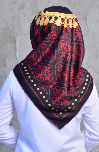 Şerit Desenli Twill Eşarp 901445-01 Bordo