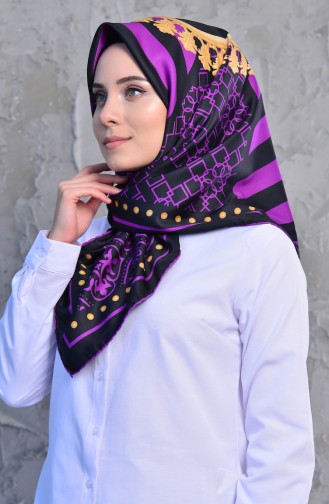 Şerit Desenli Twill Eşarp 901445-07 Mor