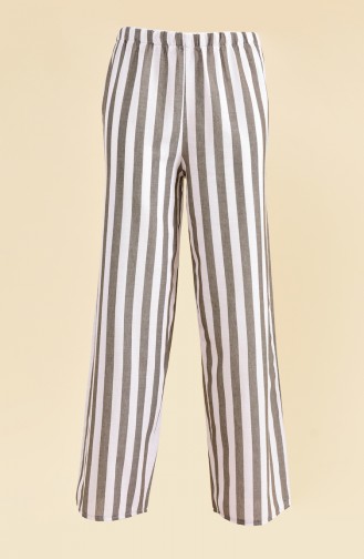 Linen Striped Wide Leg Pants 0267-02 Khaki 0267-02