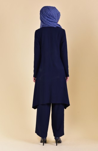 Buttons Detailed Tunic Pants Binary Suit 130027-10 Navy Blue 130027-10