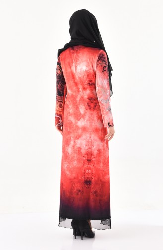 فستان كاجوال بتصميم مُطبع باحجار لامعة 99189-03 لون مرجاني 99189-03