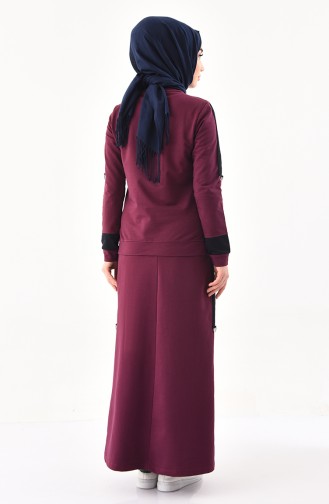 Ensemble Deux Pieces Blouse Jupe İmprimée 8338-03 Plum 8338-03