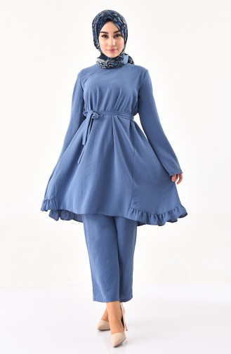 Aerobin Kumaş Tunik Pantolon İkili Takım 0880-02 İndigo 0880-02