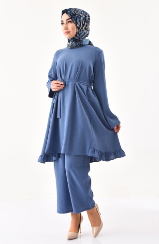 Aerobin Kumaş Tunik Pantolon İkili Takım 0880-02 İndigo 0880-02