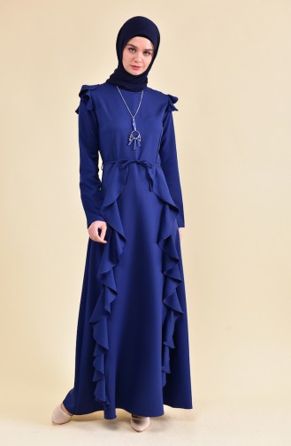 BURUN  Necklace Detailed Flywheel Dress 81685-03 Navy 81685-03