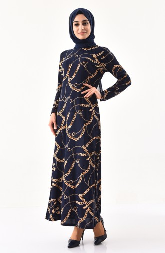 Navy Blue Hijab Dress 8800-02