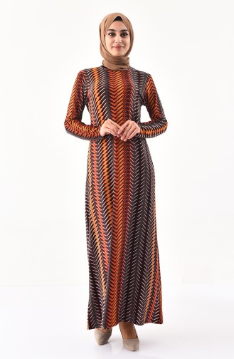 كافين فستان بتصميم مُطبع  8803-01 لون بني 8803-01