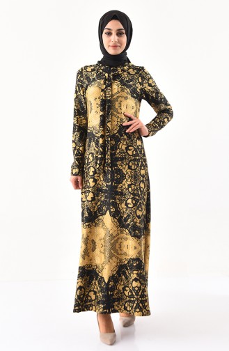 دلبر فستان مُطبع بتفاصيل لامعة 1119-04 لون ذهبي 1119-04