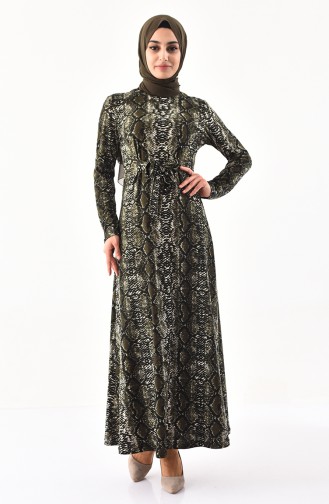 Leopar Desenli Elbise 1136-06 Haki