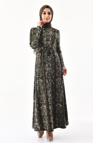 Leopar Desenli Elbise 1136-06 Haki