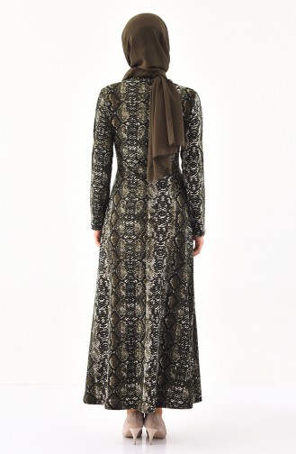 Leopar Desenli Elbise 1136-06 Haki