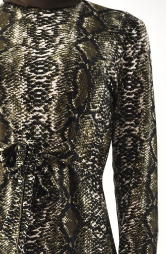 Leopar Desenli Elbise 1136-06 Haki