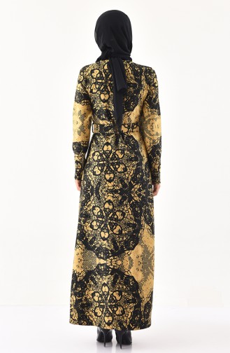 دلبر فستان مُطبع بتفاصيل لامعة 1139-01 لون ذهبي 1139-01