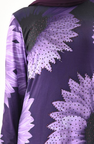 Stone Casual Patterned Dress 99187-02 Purple 99187-02