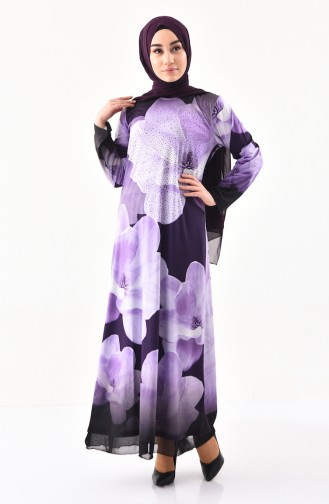 Stone Casual Patterned Dress 99188-03 Purple 99188-03