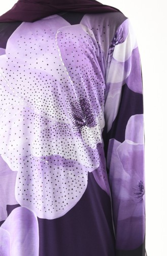 فستان كاجوال بتصميم مُطبع باحجار لامعة 99188-03 لون بنفسجي 99188-03