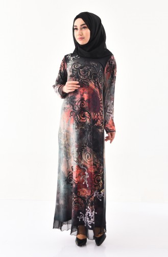 فستان كاجوال بتصميم مُطبع باحجار لامعة 99189-01 للون اخضر كاكي 99189-01