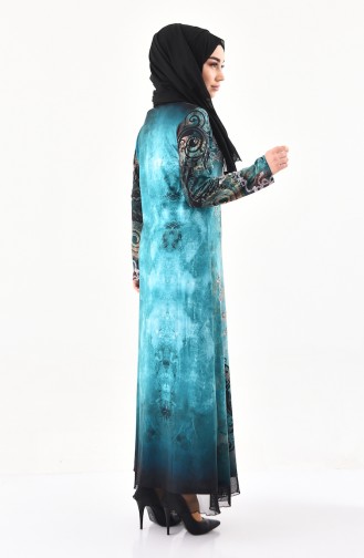 فستان كاجوال بتصميم مُطبع باحجار لامعة 99189-04 لون اخضر 99189-04