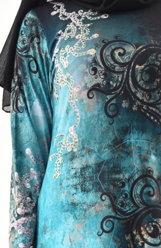 فستان كاجوال بتصميم مُطبع باحجار لامعة 99189-04 لون اخضر 99189-04
