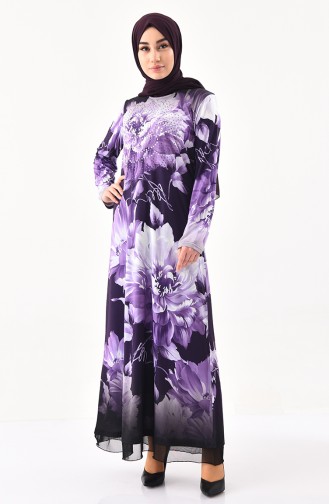 Stone Casual Patterned Dress 99190-02 Purple 99190-02