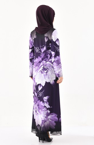 فستان كاجوال بتصميم مُطبع باحجار لامعة 99190-02 لون بنفسجي 99190-02
