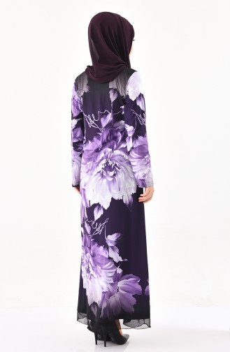 Stone Casual Patterned Dress 99190-02 Purple 99190-02