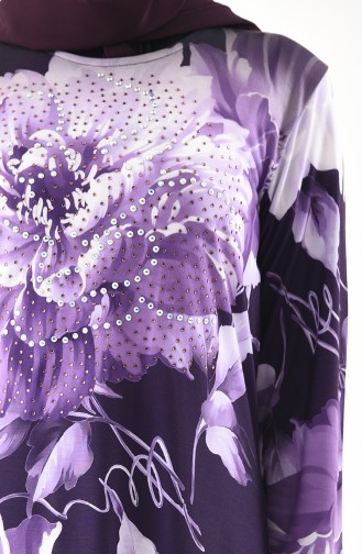 Stone Casual Patterned Dress 99190-02 Purple 99190-02