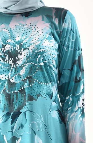 فستان كاجوال بتصميم مُطبع باحجار لامعة 99190-03 لون اخضر 99190-03