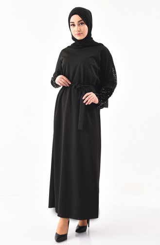 Payetli Elbise 4001-05 Siyah