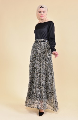 Oyya Leopard Patterned Chiffon Dress 8133-01 Black 8133-01