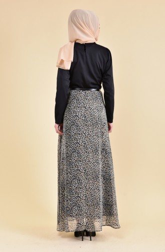 Oyya Leopard Patterned Chiffon Dress 8133-01 Black 8133-01