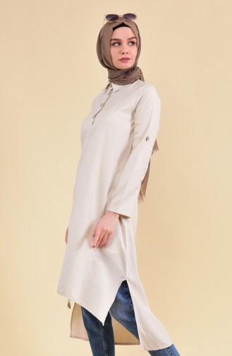 Buttons Detailed Asymmetric Tunic 1281-02 Stone 1281-02