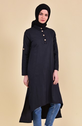 Buttons Detailed Asymmetric Tunic 1281-03 Black 1281-03