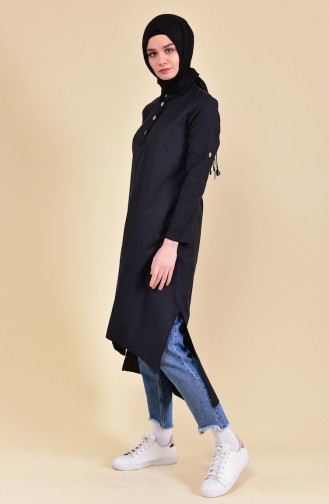 Buttons Detailed Asymmetric Tunic 1281-03 Black 1281-03