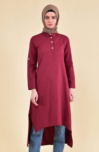 Düğme Detaylı Asimetrik Tunik 1281-04 Bordo