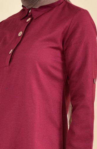 Buttons Detailed Asymmetric Tunic  1281-04 Claret Red 1281-04