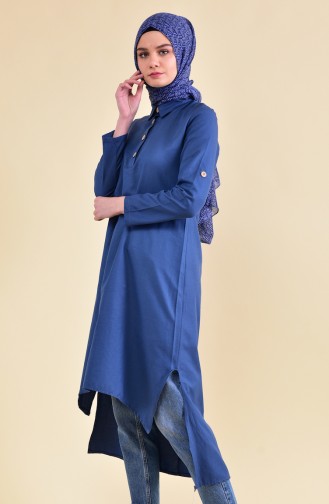 Buttons Detailed Asymmetric Tunic 1281-05 Indigo 1281-05