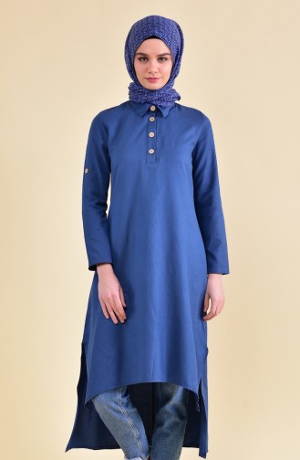 Buttons Detailed Asymmetric Tunic 1281-05 Indigo 1281-05