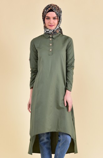 Buttons Detailed Asymmetric Tunic 1281-06 Khaki 1281-06